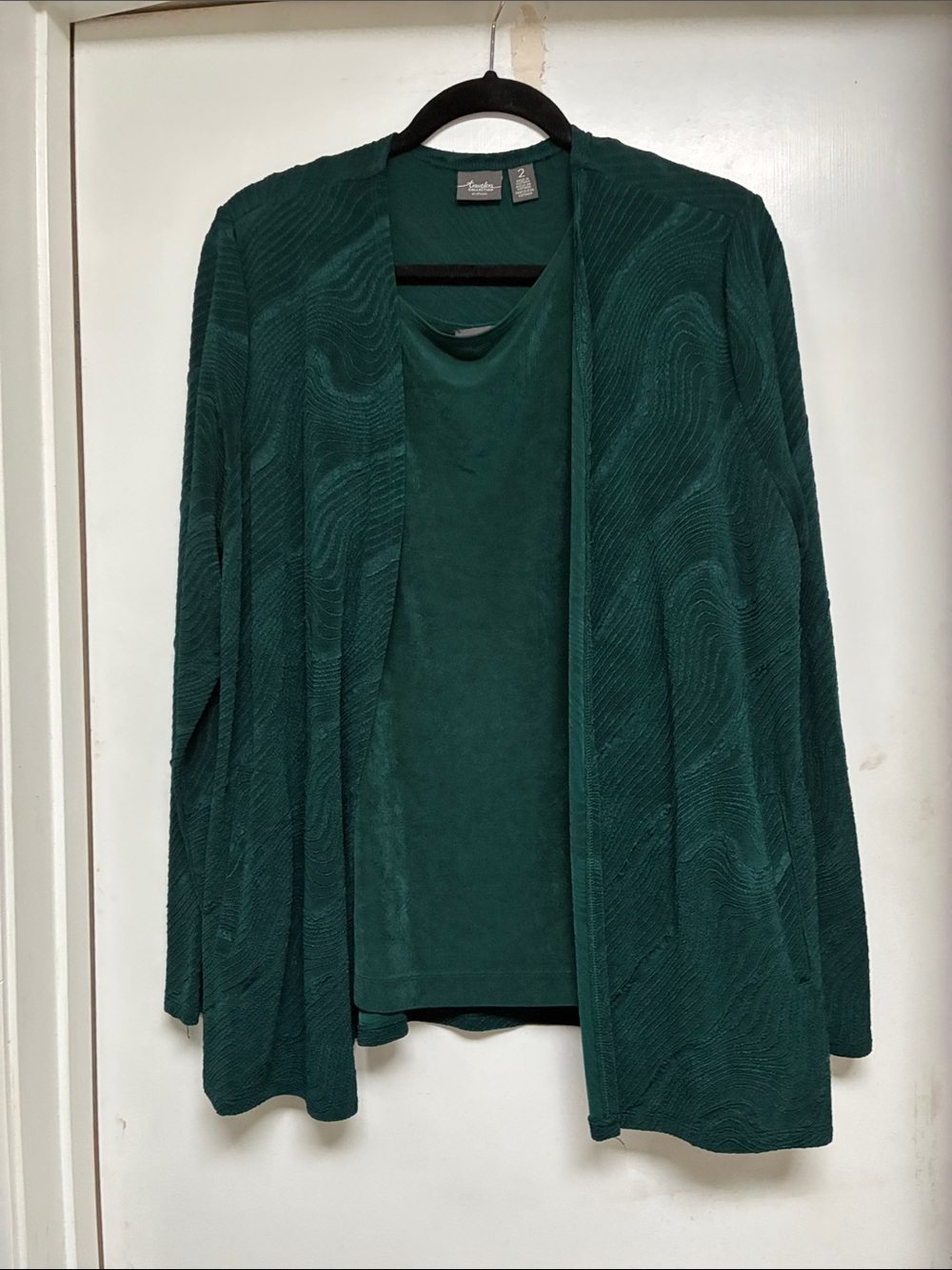 Chico's Forest Green Open-Front Travelers Textured Jacket and Tank - Picture 2 of 5